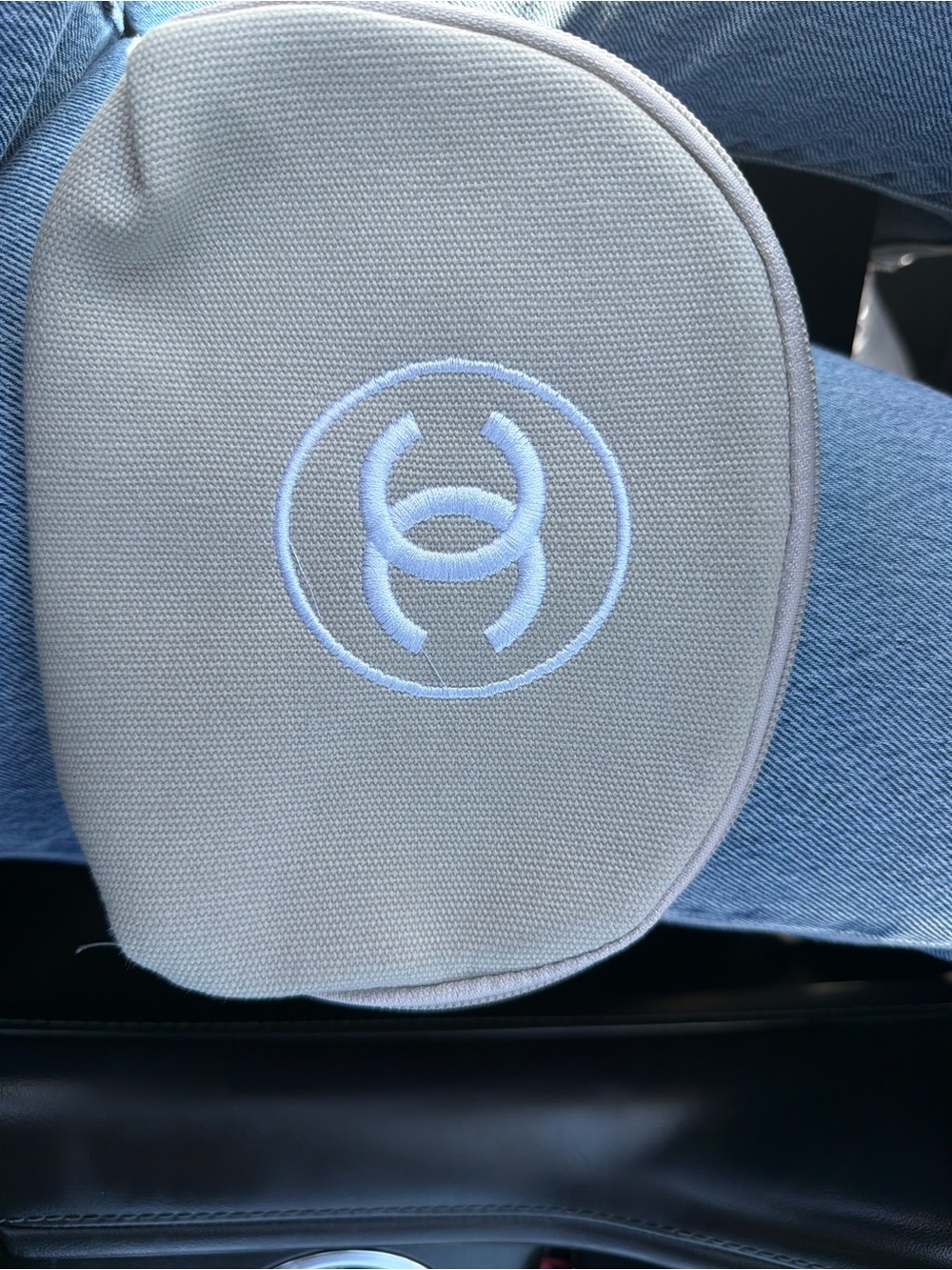 CHANEL Light Gray Cosmetic Pouch with Embroidered Logo
